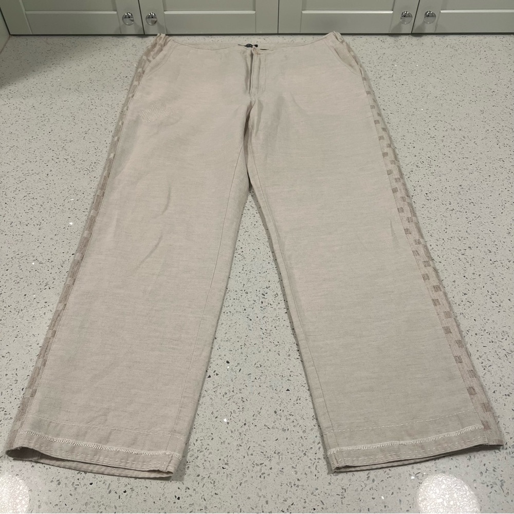 NAUTICA Linen Wide Leg Pants | Checkered Sides | Triple Stitched Hem | 36x30